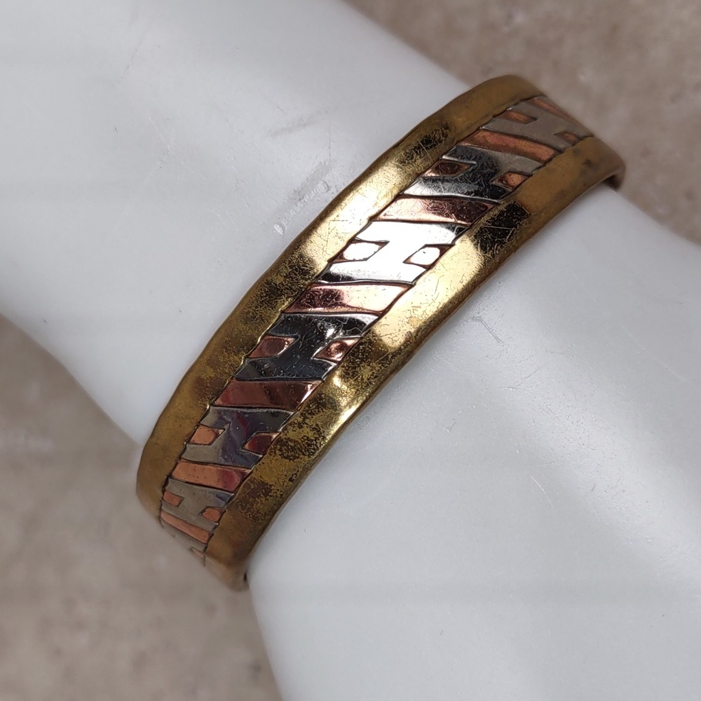 Vintage Sergio Lub Tri-color Tribal Cuff Bracelet
